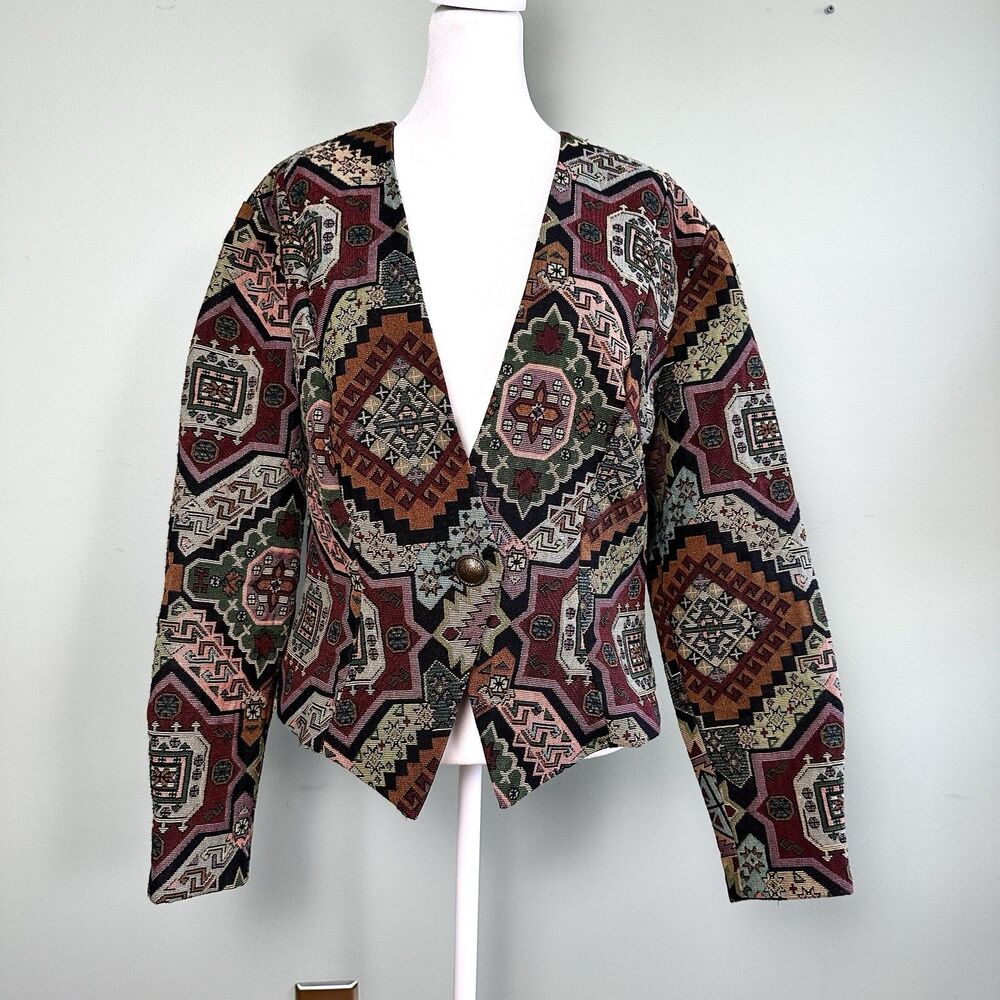 Vintage Tapestry Jacket Blazer Womens Medium Bohemian Whimsigoth Southwestern